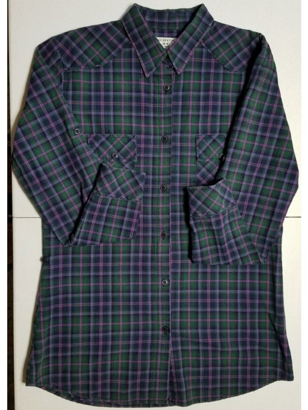 Matchstick by Argus Button Up Roll Tab Long Sleeve Outdoor Preppy Shirt Women M